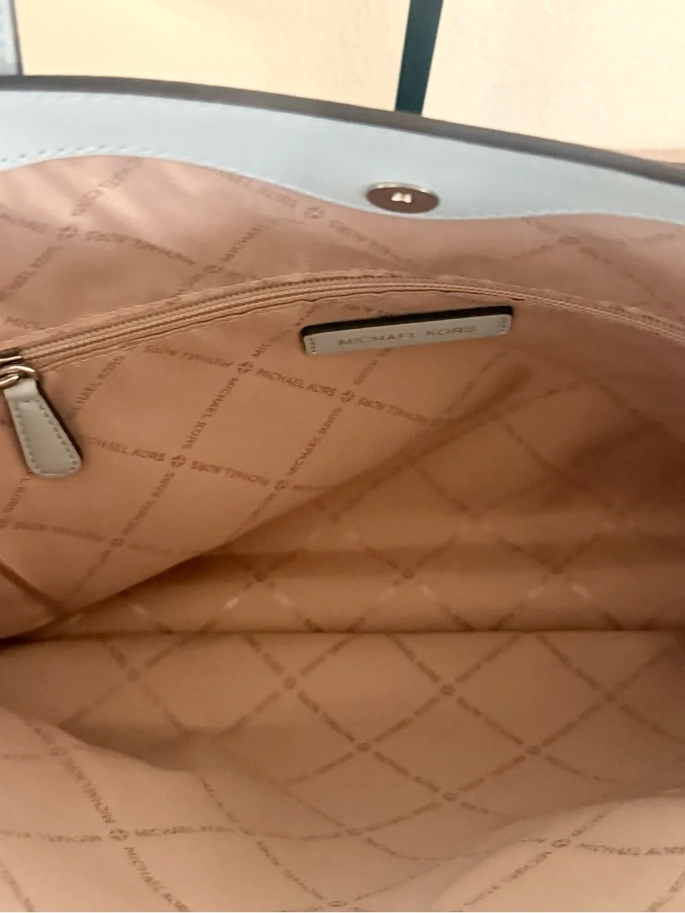 Michael Kors White and Light Blue Monogram Ombre Tote